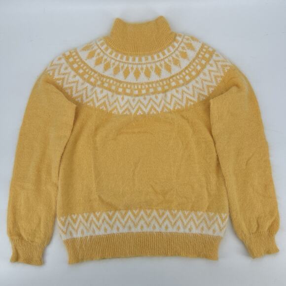 Escada Resort Sweater Women S Turtleneck Angora Yellow Fair Isle Fluffy Italy - Picture 1 of 9